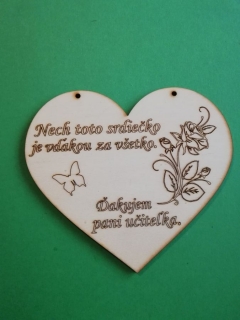 Dekoračné srdiečko pre učiteľky gravírované